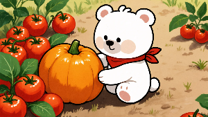 Five-panel AI image series of a white bear in colorful autumn scenes